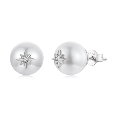 925 Sterling Silver Earrings with CZ and Synthetic Pearl for Women