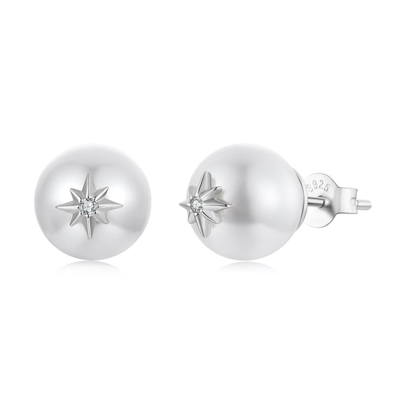 925 Sterling Silver Earrings with CZ and Synthetic Pearl for Women