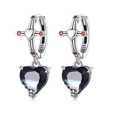 925 Sterling Silver Earrings with Pavé Setting CZ - Oxidized Silver - 2.3cm x 0.9cm - For Women