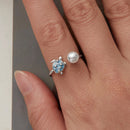925 Sterling Silver Turtle Ring with Quality Shell Pearl & CZ - Size: nan-4