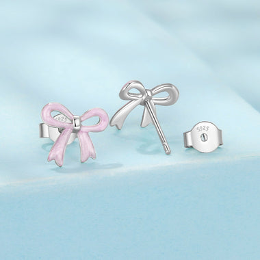 925 Sterling Silver Earrings with Enamel Process and White Gold Plating - 0