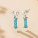 925 Sterling Silver Earrings with Synthetic Turquoise and Pearl, 2.4*0.6cm for Women-3