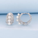 925 Sterling Silver Hoop Earrings with Synthetic Pearl and CZ, 1.1cm for Women-4
