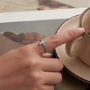 925 Sterling Silver Oxidized Silver 0.18cm Crucifix Adjustable Ring for Women-5