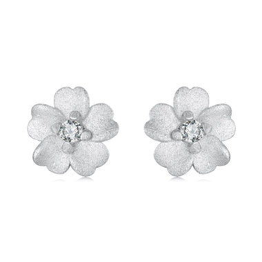 925 Sterling Silver Earrings with Pavé Setting CZ and White Gold Plating, 0.8cm for Women