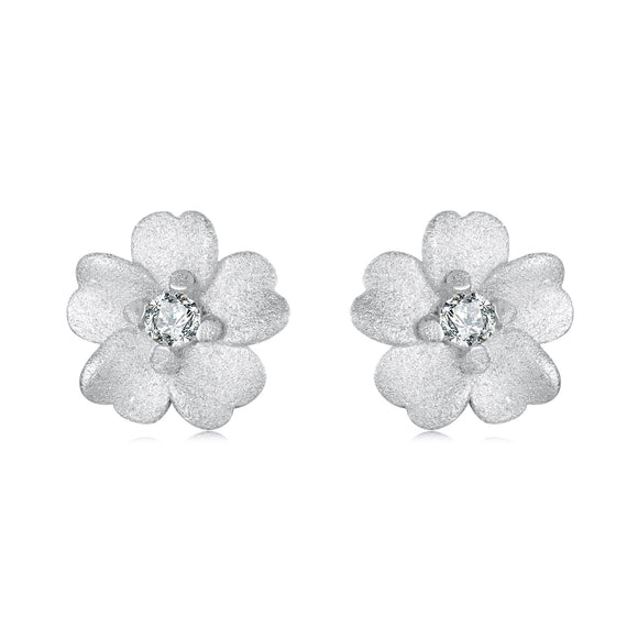 925 Sterling Silver Earrings with Pavé Setting CZ and White Gold Plating, 0.8cm for Women