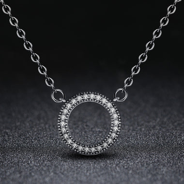 925 Sterling Silver Necklace with Pavé Set CZ, 45cm Length, Pendant 1.2cm, For Women