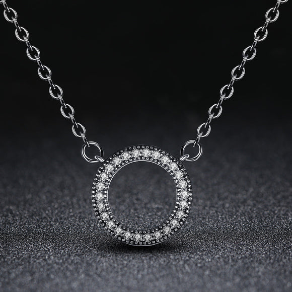 925 Sterling Silver Necklace with Pavé Set CZ, 45cm Length, Pendant 1.2cm, For Women