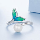 925 Sterling Silver Enamel White Gold Plated Fishtail Ring with Quality Shell Pearl for Women-3