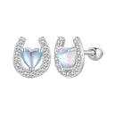 925 Sterling Silver Pavé Setting Moonstone Earrings with CZ and Platinum Plating-1