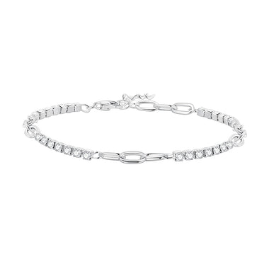 925 Sterling Silver Bracelet with Pavé Setting CZ, Platinum Plated, 14.5+3cm, for Women