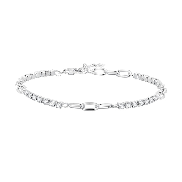 925 Sterling Silver Bracelet with Pavé Setting CZ, Platinum Plated, 14.5+3cm, for Women