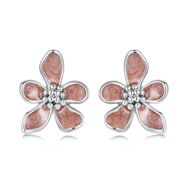 925 Sterling Silver White Gold Plated Enamel Earrings 0.9*1.0cm for Women
