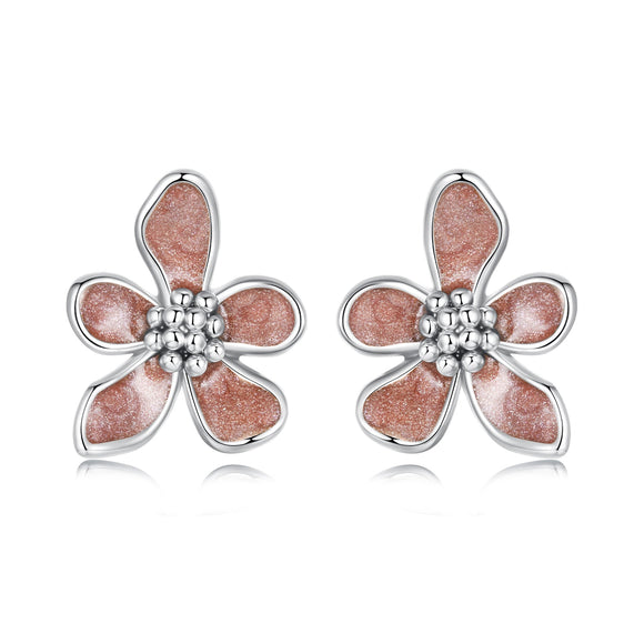 925 Sterling Silver White Gold Plated Enamel Earrings 0.9*1.0cm for Women
