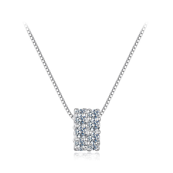 925 Sterling Silver & Moissanite Necklace, 40+5cm Length, White Gold Plated, Women's Jewelry