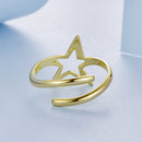 925 Sterling Silver Plated Gold 1.40cm Star Ring-4