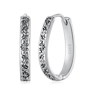 925 Sterling Silver Earrings for Women - 2.0*0.3cm, Inner Diameter 1.7cm, Oxidized Silver - 0