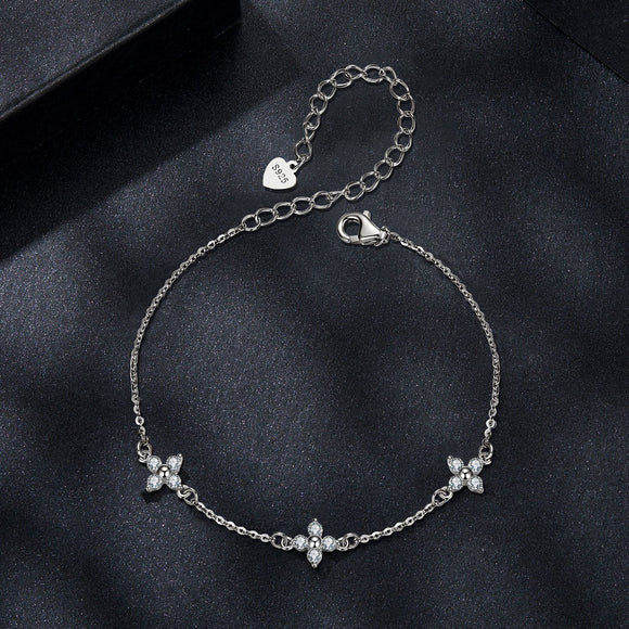 925 Sterling Silver & Plated White Gold Moissanite Bracelet 15+6cm for Women