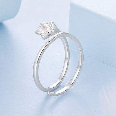 925 Sterling Silver White Gold Plated Pavé CZ Star Ring for Women - 0