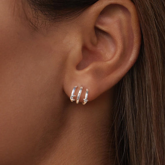 925 Sterling Silver Earrings with Pavé Setting CZ - Oxidized Silver, 1.1cm for Women