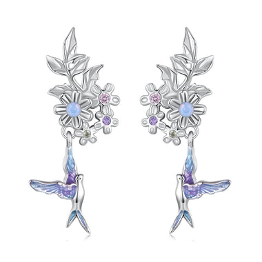 925 Sterling Silver Earrings with Nano Opal Stone and White Gold Plating