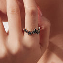 925 Sterling Silver Oxidized Rings with Pavé Setting CZ, Size 6.0 for Women-7