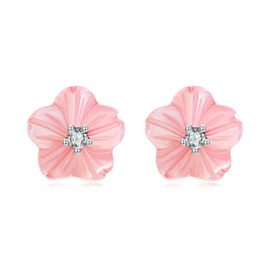 925 Sterling Silver Earrings with High-Quality Nacre and Pavé CZ, Oxidized Silver