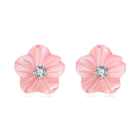 925 Sterling Silver Earrings with High-Quality Nacre and Pavé CZ, Oxidized Silver