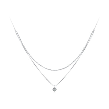 925 Sterling Silver Necklace with 8x6mm Pavé Setting CZ Pendant for Women - 0