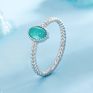 925 Sterling Silver & White Gold Plated Amazonite Ring Size 6 for Women - 0