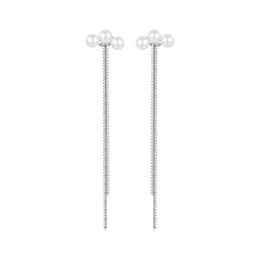 925 Sterling Silver White Gold Plated Shell Pearl Earrings - 0
