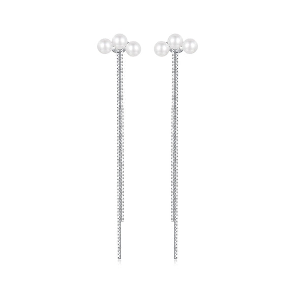 925 Sterling Silver White Gold Plated Shell Pearl Earrings