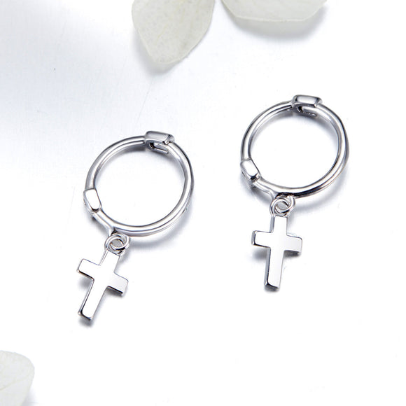 925 Sterling Silver Earrings Plated Platinum 1.9*0.5cm for Women