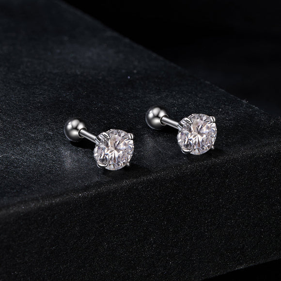 925 Sterling Silver 5mm Moissanite Earrings with White Gold Plating for Women