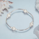 925 Sterling Silver Shell Pearl Stretchable Bracelet for Women-4