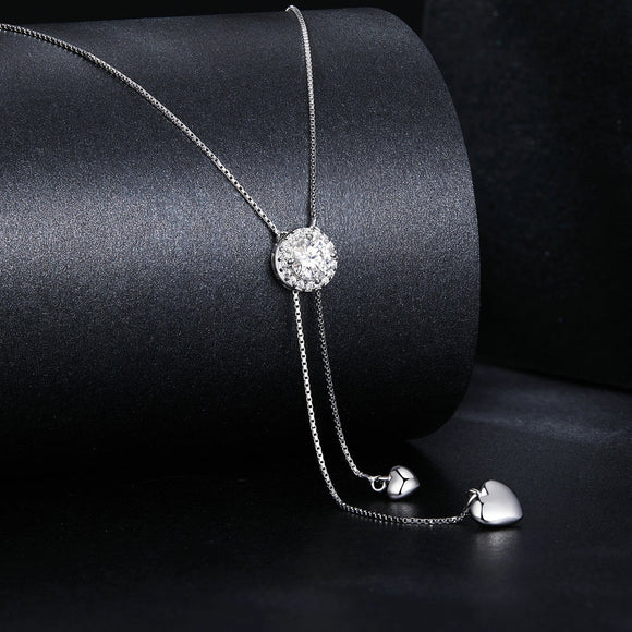 925 Sterling Silver 5mm Moissanite Necklace with Pavé Setting in White Gold, 450mm Length for Women