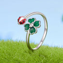 925 Sterling Silver Ladybug Four-leaf Clover Ring for Women-4