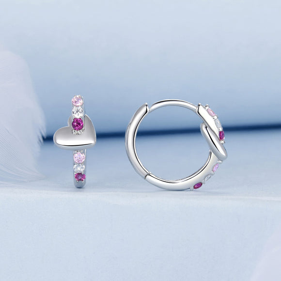 925 Sterling Silver Earrings with Pavé Setting CZ in White Gold, 1.2*0.6cm for Women