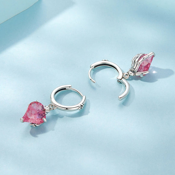 925 Sterling Silver Earrings with Transparent Glass, 28x9mm, Women's Jewelry