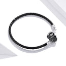 925 Sterling Silver Leather 17cm Bracelet with Oxidized CZ for Women-5