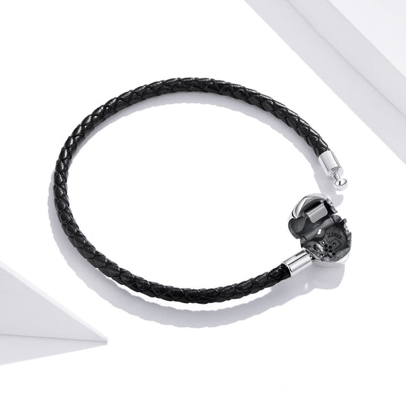 925 Sterling Silver Leather 17cm Bracelet with Oxidized CZ for Women