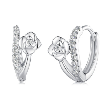 925 Sterling Silver Platinum Plated Pavé CZ Earrings - 0