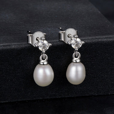 925 Sterling Silver Moissanite 0.10 Carat Earrings with Freshwater Pearl for Women - 0