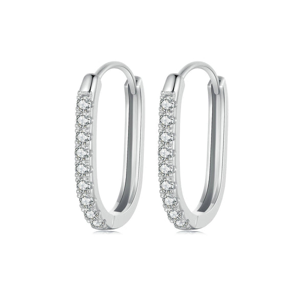 925 Sterling Silver Earrings with Pavé Setting CZ in Platinum for Women