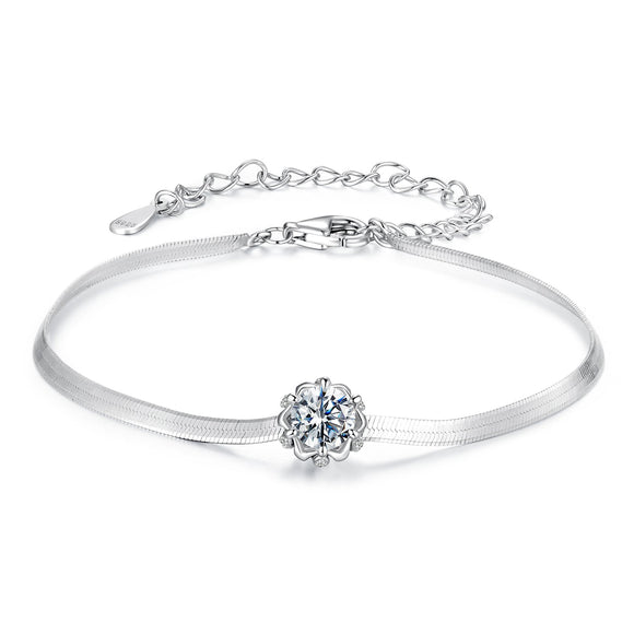 925 Sterling Silver Moissanite 0.50 Carat Bracelet with Pavé Setting and White Gold Plating for Women