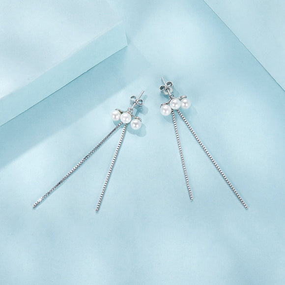 925 Sterling Silver White Gold Plated Shell Pearl Earrings