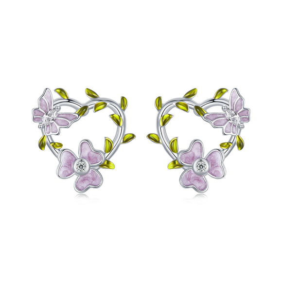 925 Sterling Silver Enamel CZ Plated Earrings