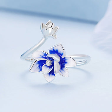 925 Sterling Silver Enamel Flower Ring - 0