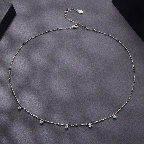 925 Sterling Silver 0.10ct Moissanite Necklace in White Gold, 40+5cm Chain for Women