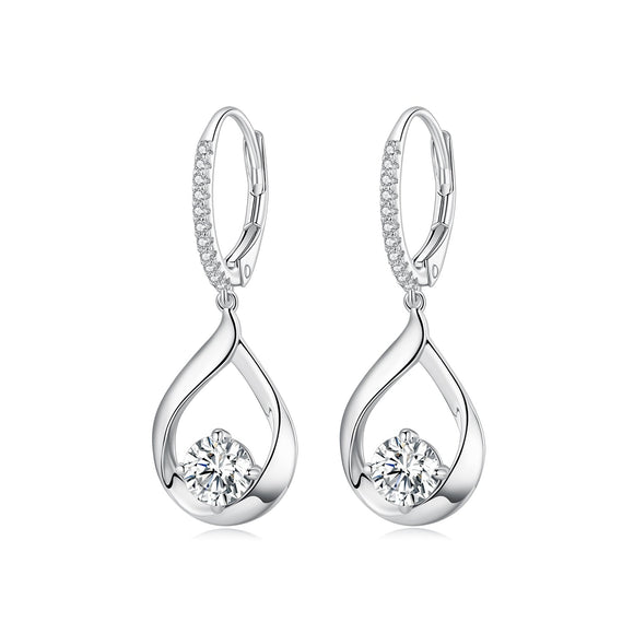 925 Sterling Silver Moissanite 0.5ct Earrings with Pavé Setting, Size 30*11mm for Women
